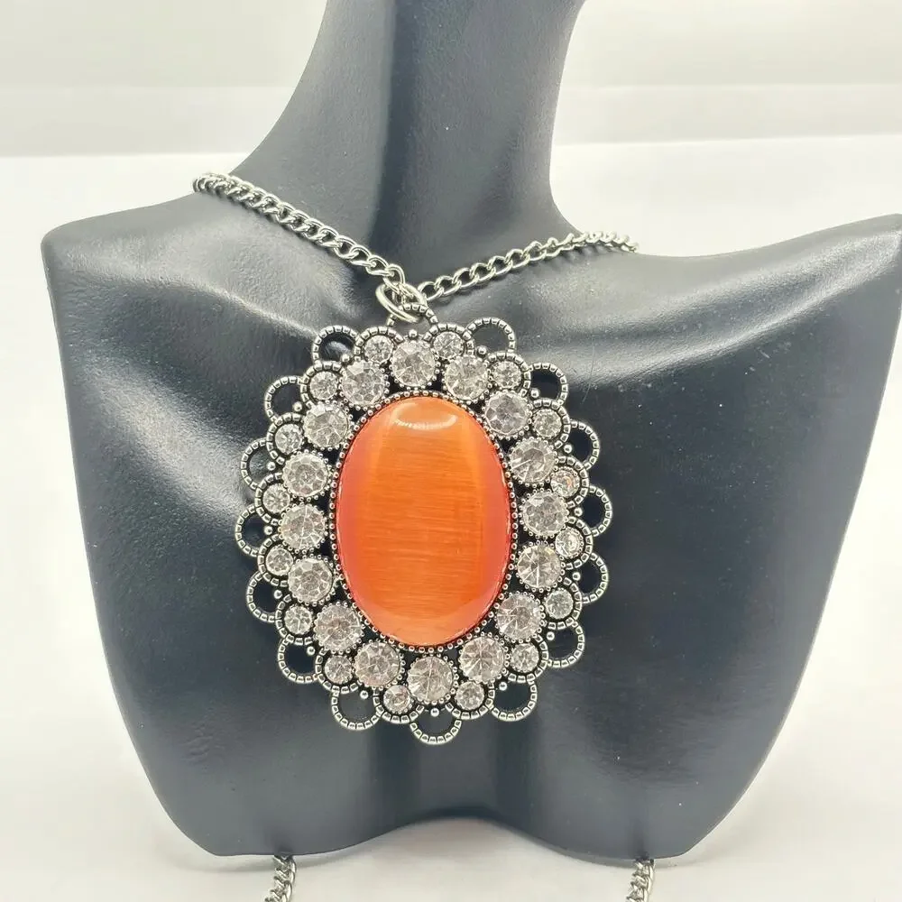 Silver & Orange Rhinestone Necklace
